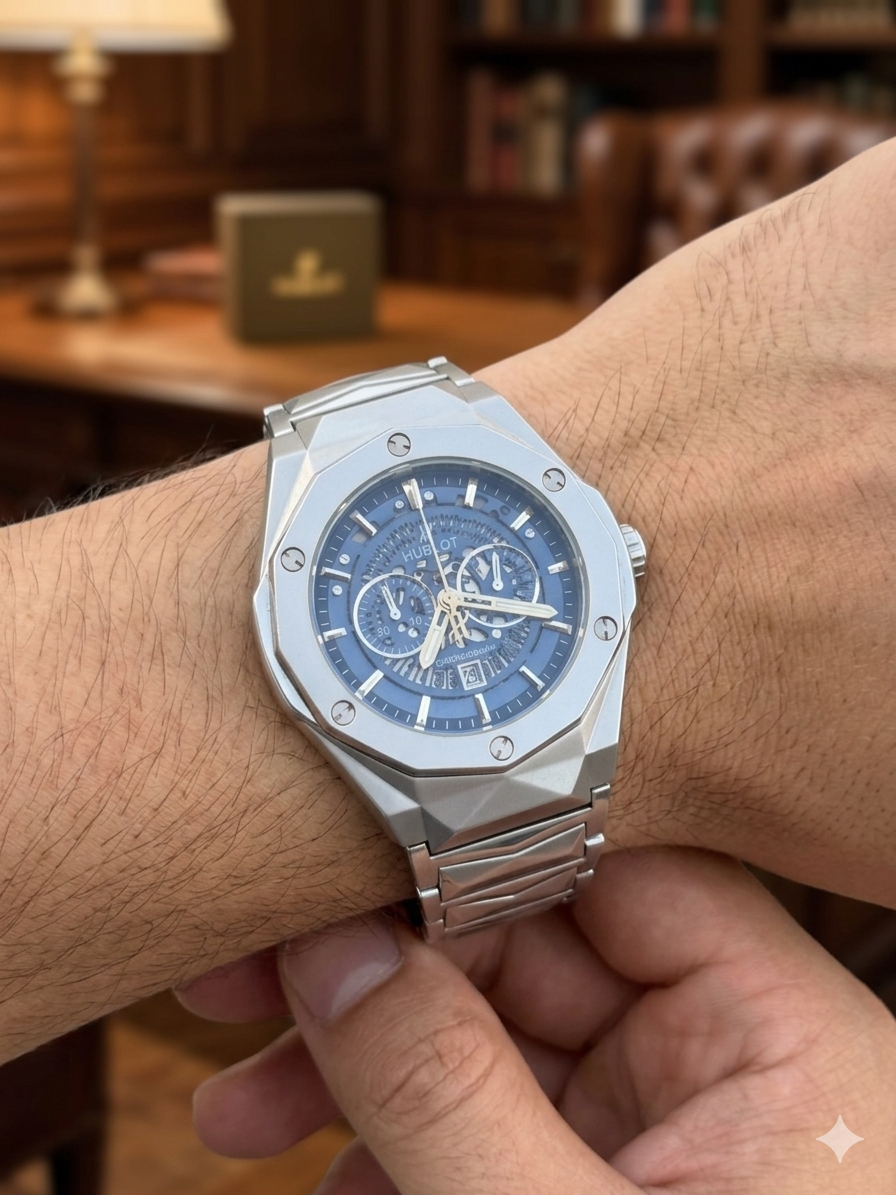 Hublot Silver Chronograph Watch Fully Stainless Steel Build